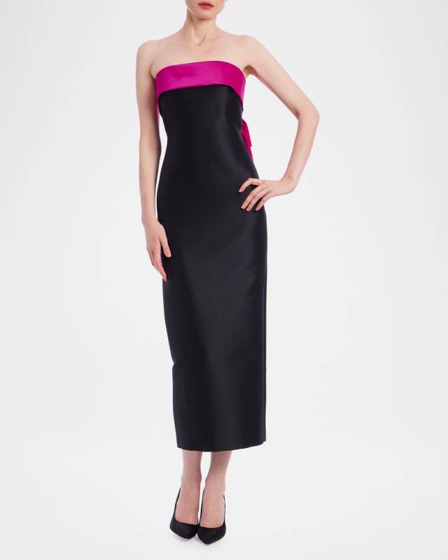 Strapless Two-Tone Bow Midi Dress