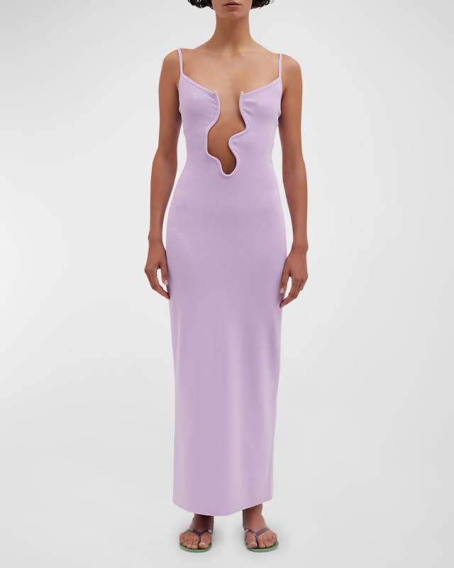 Salacia Plunging Wavy U-Ring Sleeveless Maxi Dress