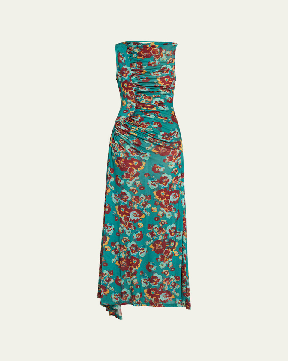 Livia Sleeveless Ruched Floral Maxi Dress