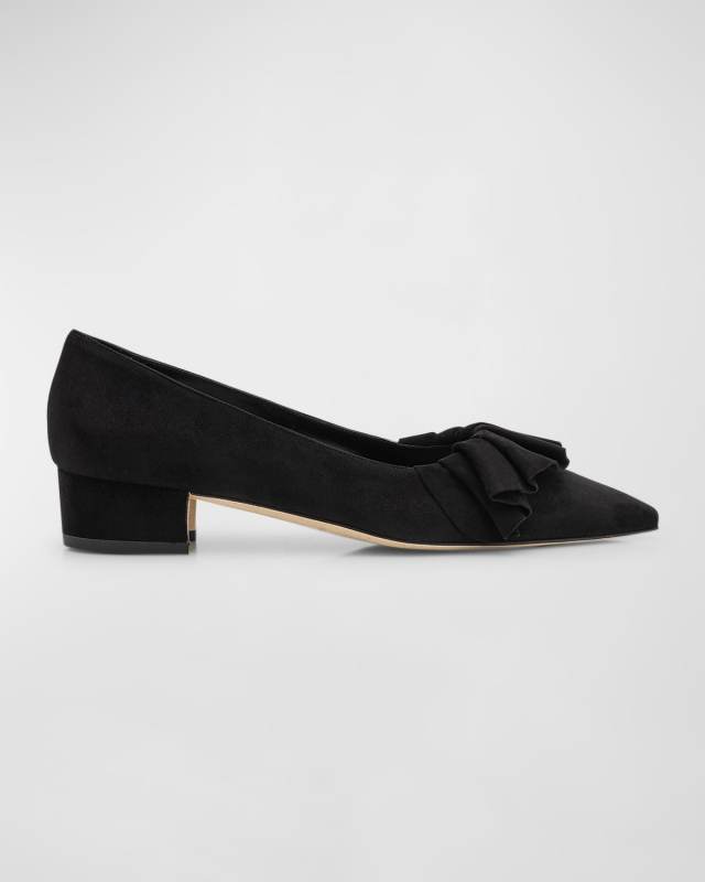 Suede Ruffle Ballerina Pumps