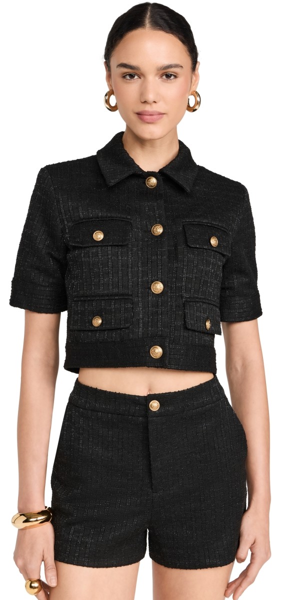 alice + olivia Elle Patch Pocket Jacket Black