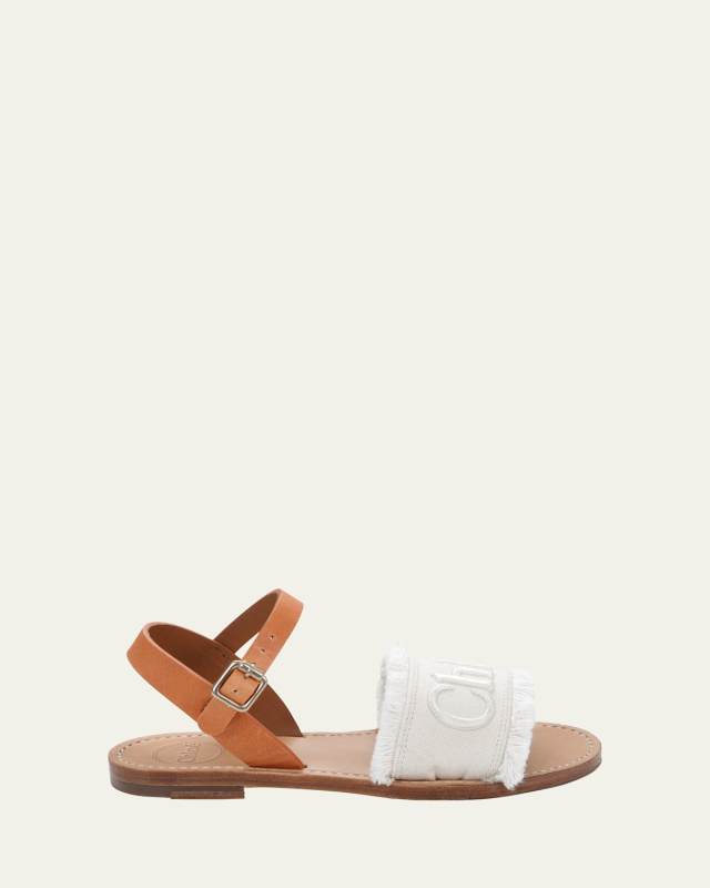 Girl's Logo Embossed Calf Leather Sandals, Toddlers/Kids