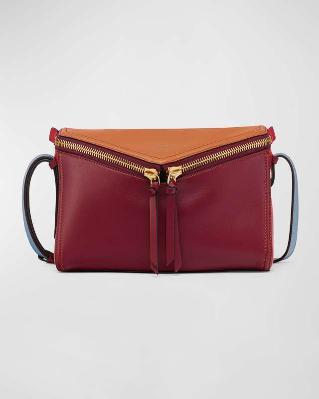 3D Diamond Colorblock Leather Shoulder Bag