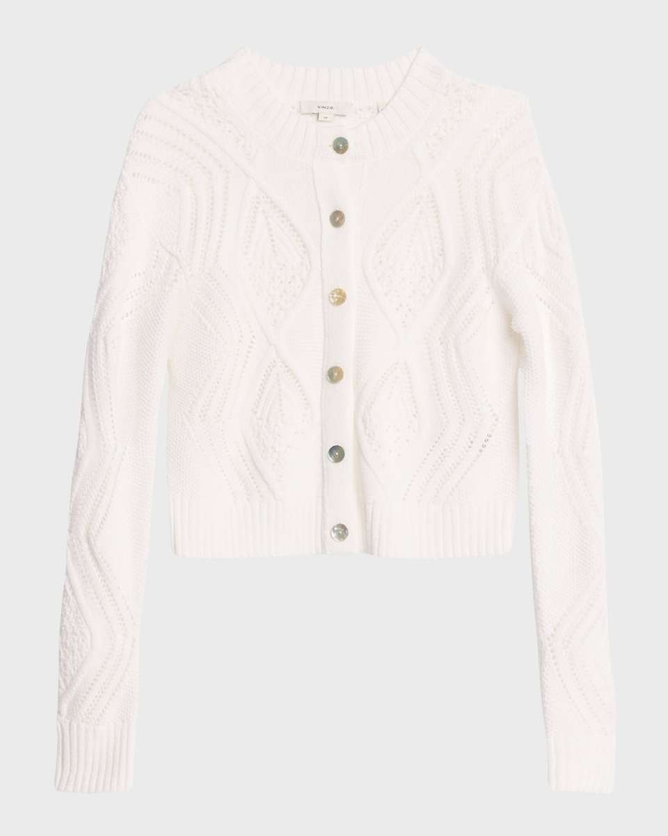 Diamond Cable-Knit Short Cotton Cardigan