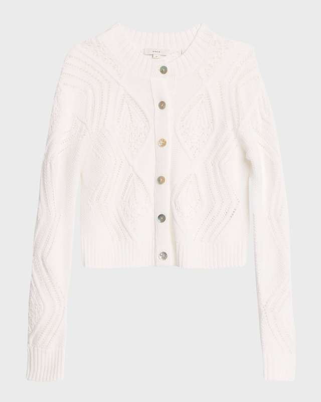 Diamond Cable-Knit Short Cotton Cardigan