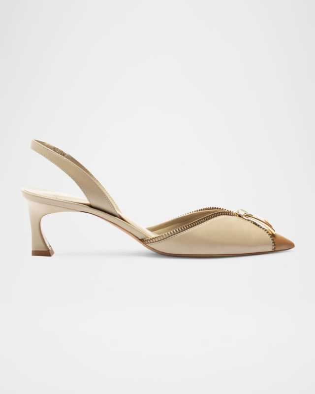 Zoe Leather Zipper Slingback Pumps