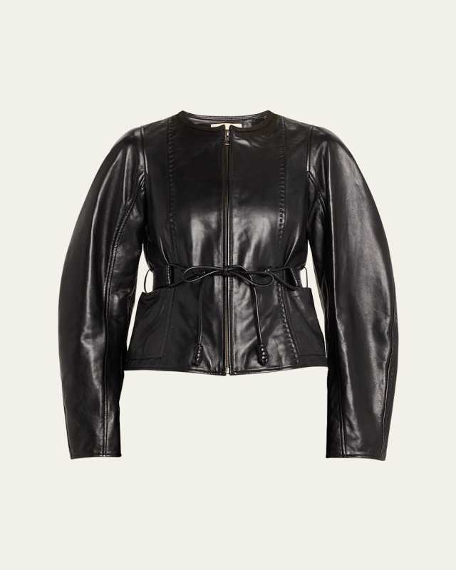 Aidan Stitched Leather Jacket with Belt