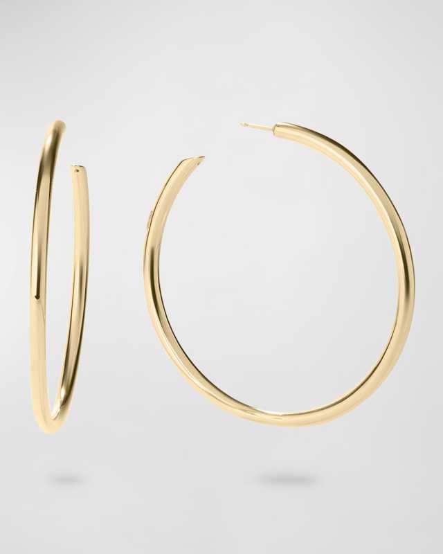 14K Gold Hollow Hoop Earrings With Diagonal Edges