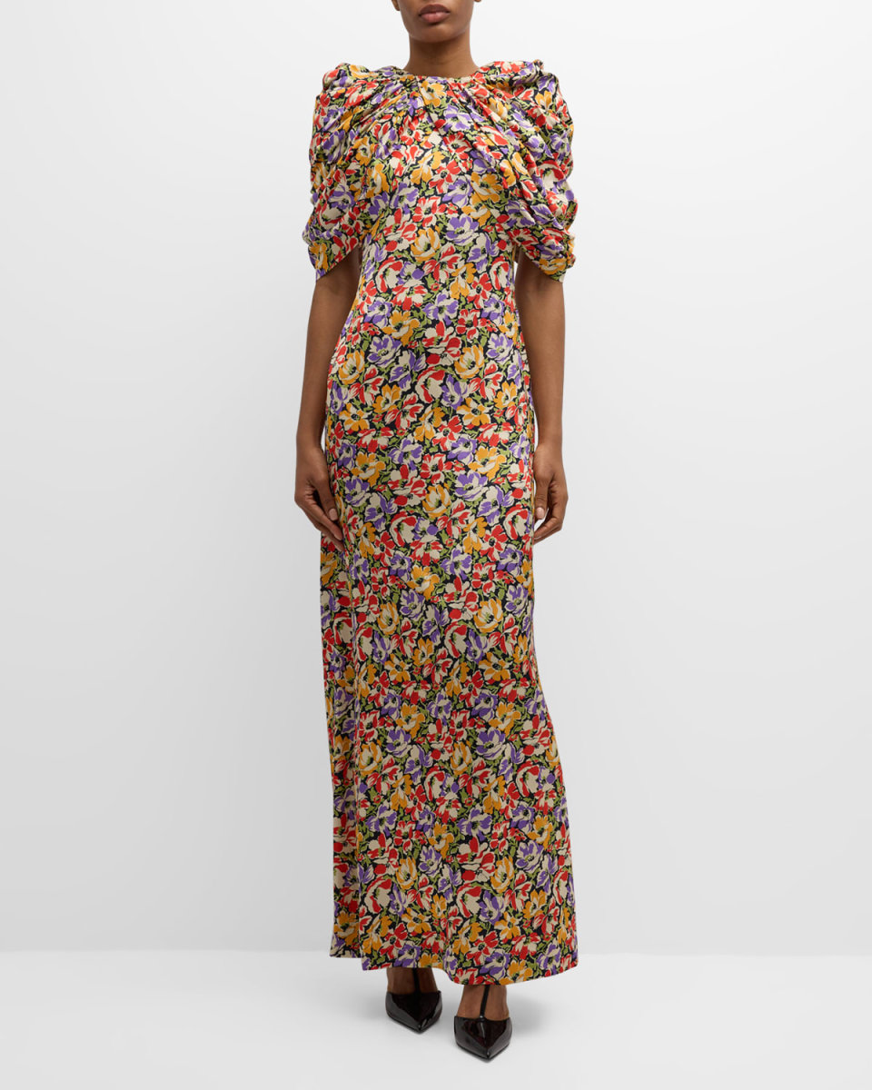Ultra Floral-Print Draped Gown