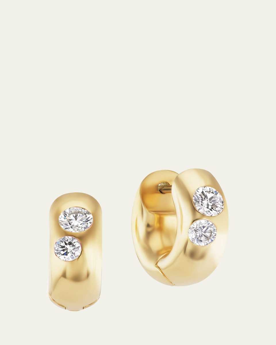 18K Yellow Gold Round Diamond Huggie Earrings
