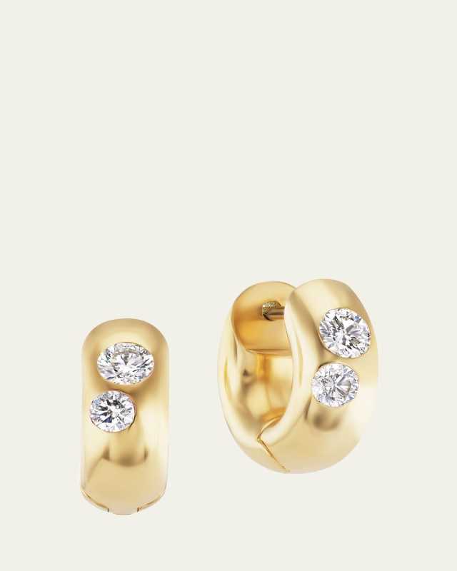 18K Yellow Gold Round Diamond Huggie Earrings