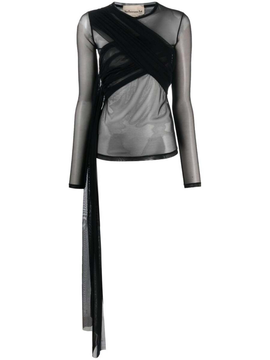 crossover-strap long-sleeved top
