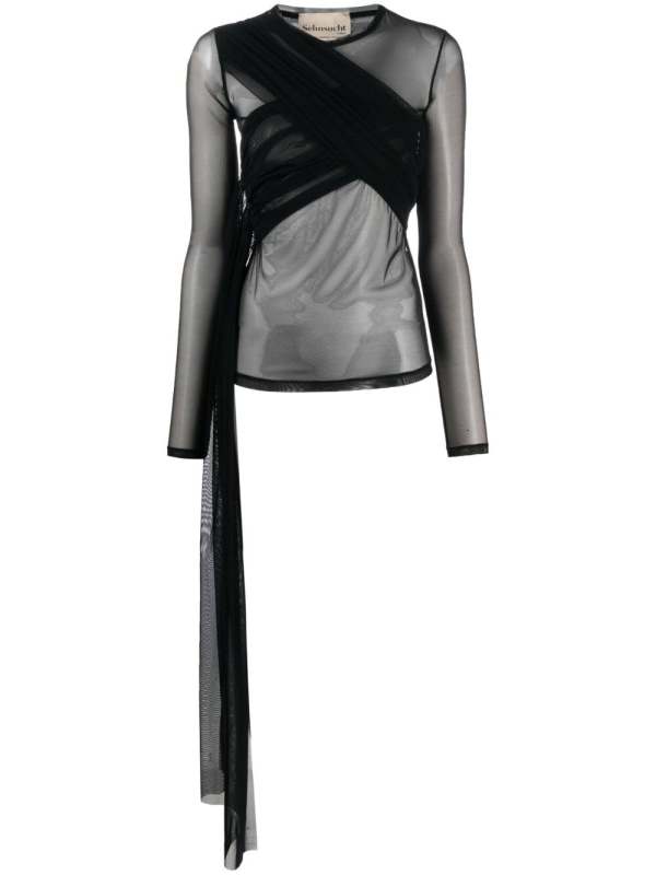 crossover-strap long-sleeved top
