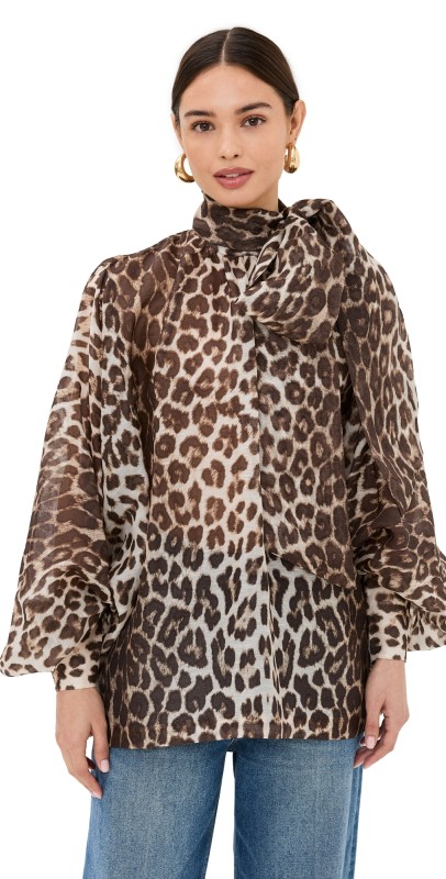 Zimmermann Illustration Billow Blouse Chocolate Leopard