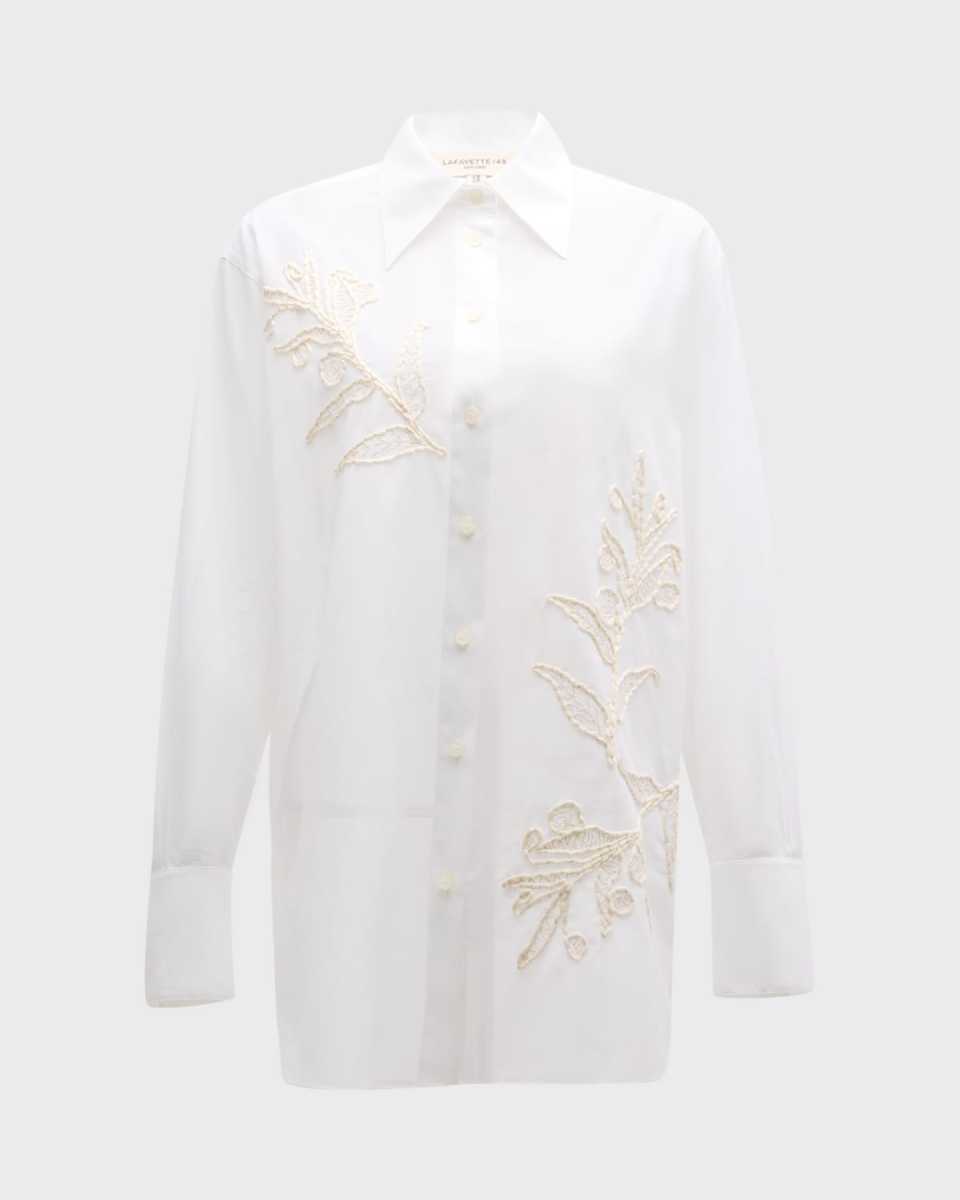 Oversized Embroidered Cotton Voile Shirt