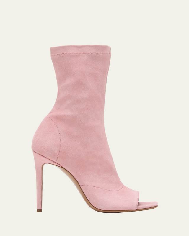 Amanda Stretch Suede Open-Toe Booties