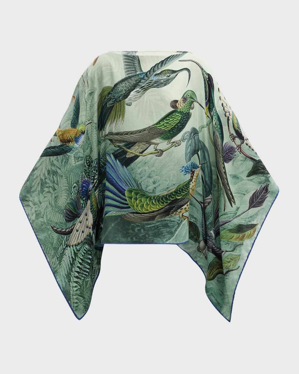 Cashmere & Silk Humming Bird Printed Poncho