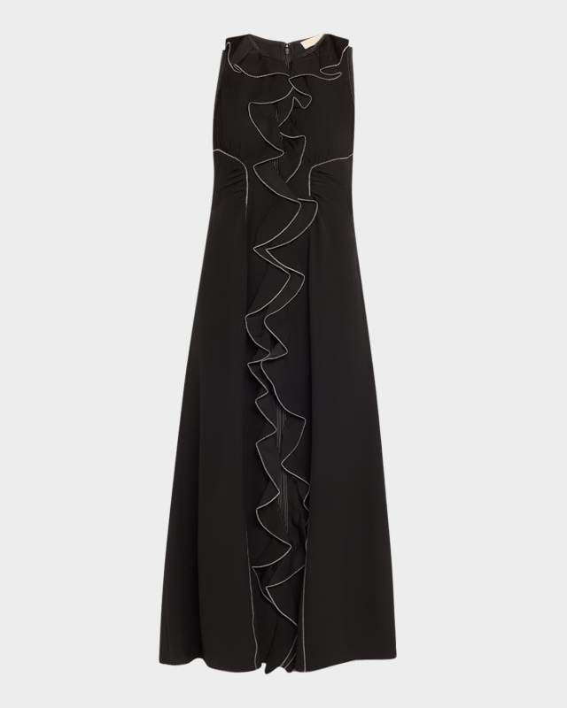 Lille Topstitched Long Sleeveless Ruffle Dress