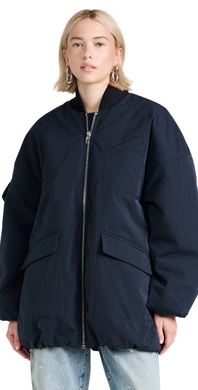 GANNI Light Twill Oversized Bomber Jacket Sky Captain