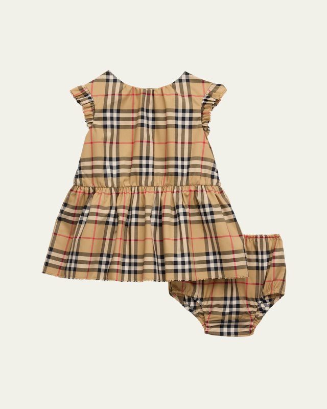 Girl's Leana Check Dress with Bloomers, Size 3M-18