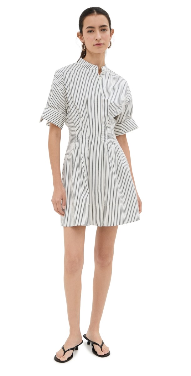 STAUD Mini Lorenza Dress Ivory Micro Stripe