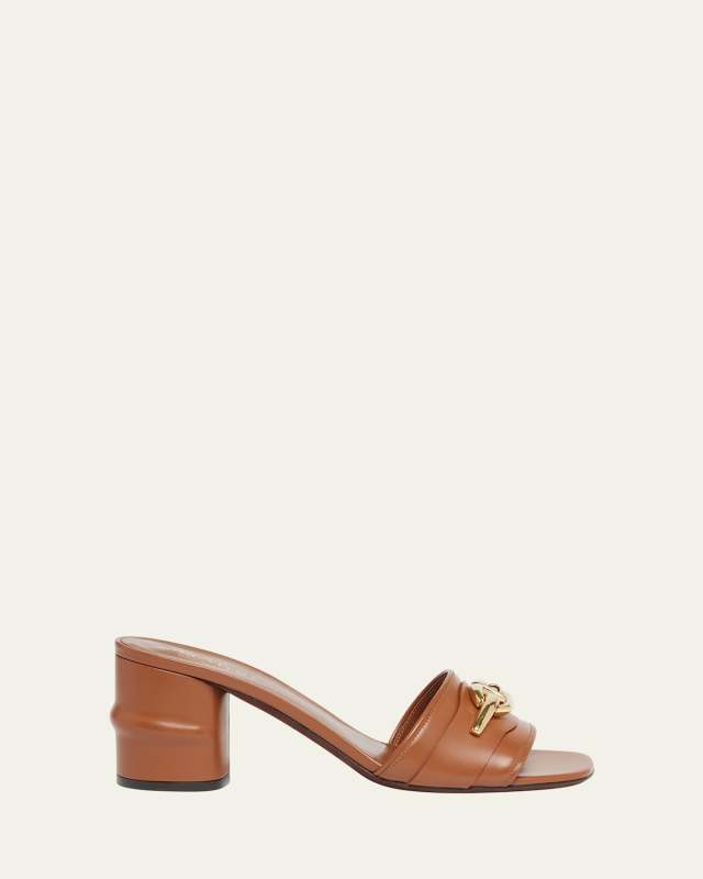 VLogo Medallion Leather Mule Sandals