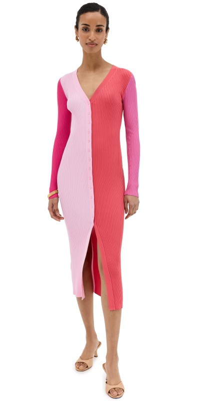 STAUD Shoko Sweater Dress Flamingo Multi