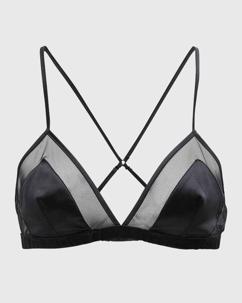 Mesh-Trim Satin Triangle Bra