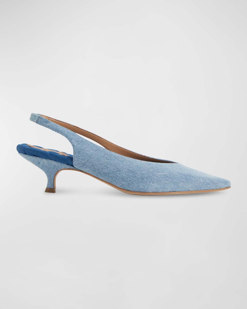 Silvana Vegan Denim Kitten-Heel Slingback Pumps