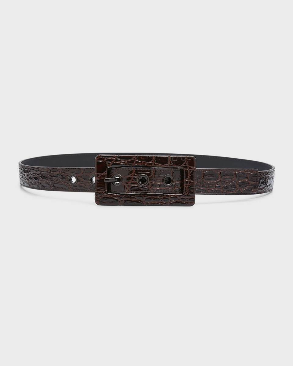 Brown Croc-Embossed Leather Belt