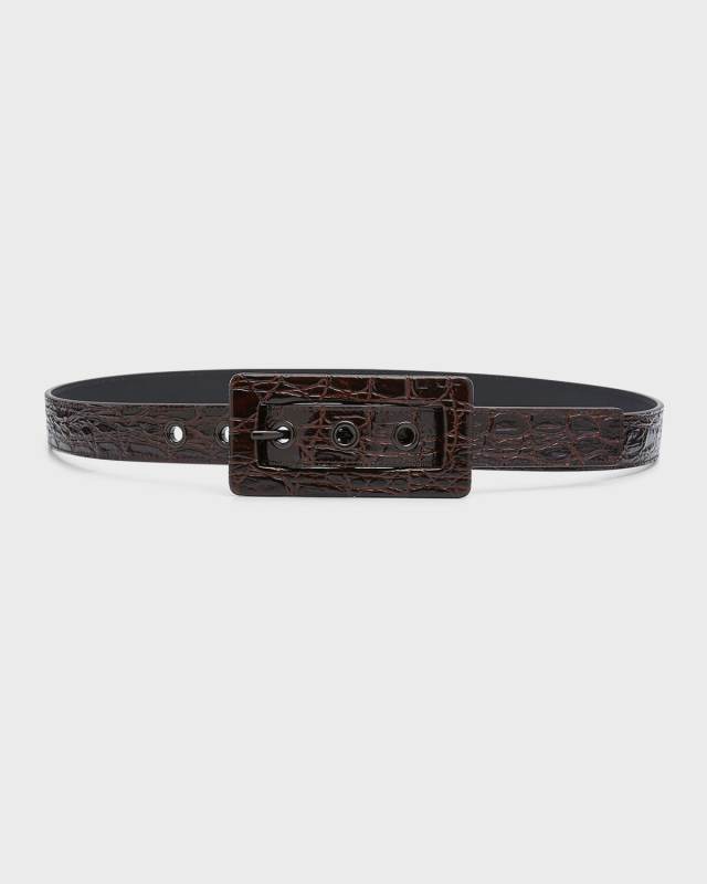 Brown Croc-Embossed Leather Belt
