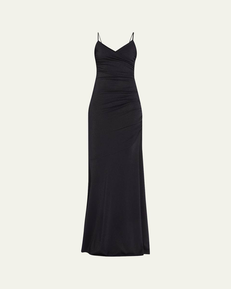 Sleeveless Ruched Shimmer Column Gown