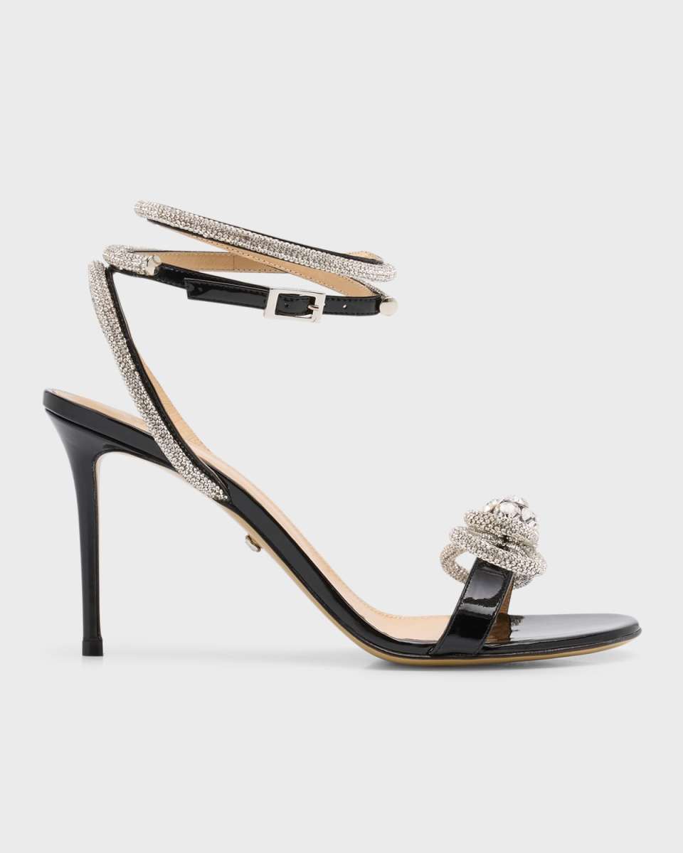 Crystal Embellished Leather Double Bow Sandals