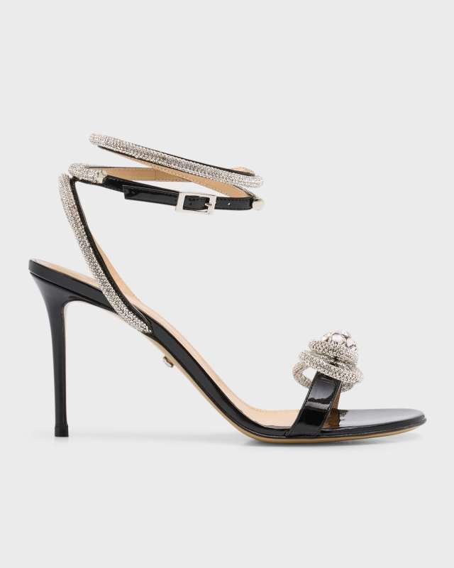 Crystal Embellished Leather Double Bow Sandals