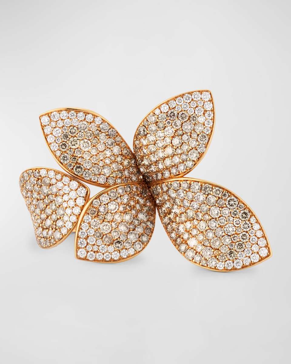 Giardini Segreti 18k Rose Gold Diamond Leaf Ring, 4.35 cts., Size 6