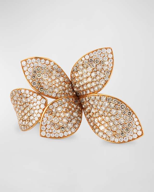 Giardini Segreti 18k Rose Gold Diamond Leaf Ring, 4.35 cts., Size 6