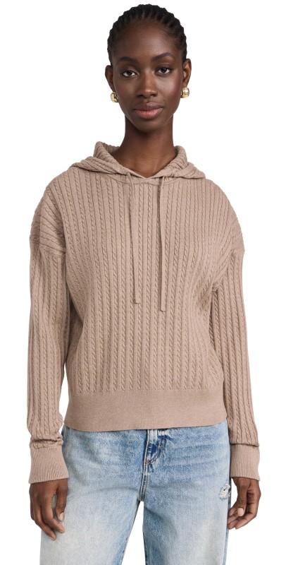 SIMKHAI Cable Hoodie Heather Teak