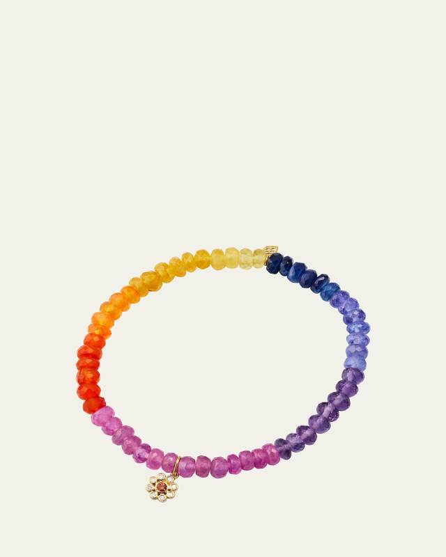 14K Yellow Gold Multi-Color Beaded Bracelet with Sapphire and Diamonds