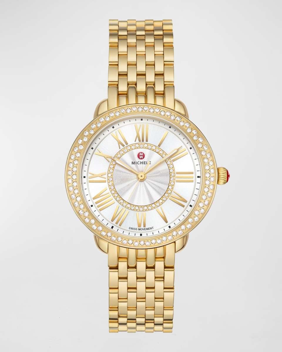 Serein Mid Diamond Gold-Plated Watch with White Sunray Dial