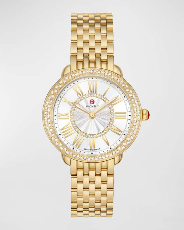 Serein Mid Diamond Gold-Plated Watch with White Sunray Dial