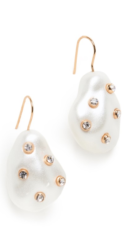 Kenneth Jay Lane Gold With White Pearl Earrings Gold