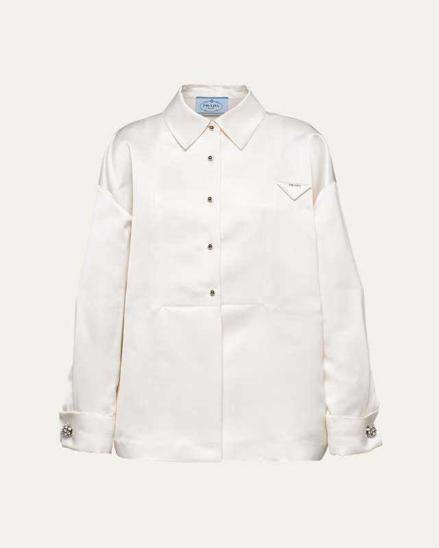 Boxy Crystal Button Satin Double Shirt