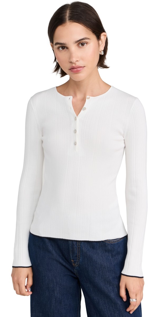 Vince Tipped Edge Henley Off White/Deep Lake