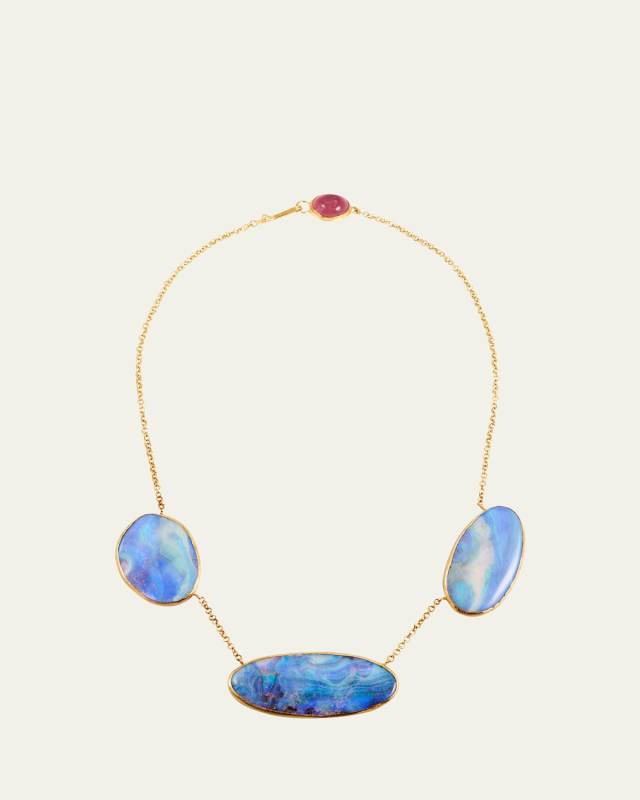 18K Gold and Silver Triple Boulder Opal Disk Necklace with 22K Yellow Gold Details, 18"L