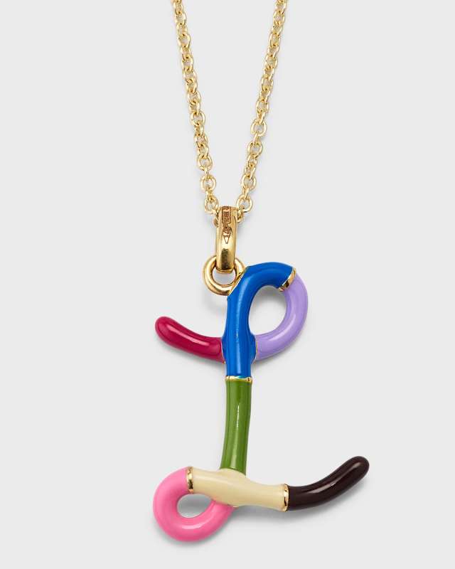 Letter L Pendant Necklace with Rainbow Enamel