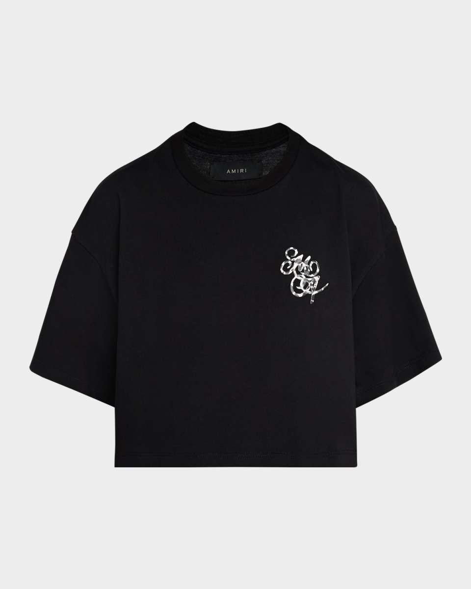 Swirl Leopard Logo Crop T-Shirt