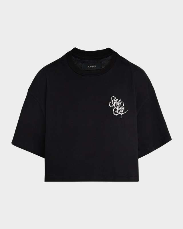Swirl Leopard Logo Crop T-Shirt