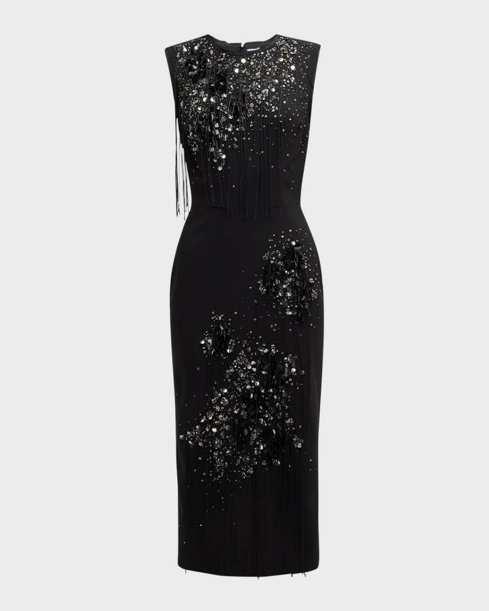 Fringe & Sequin-Embellished Midi Dress