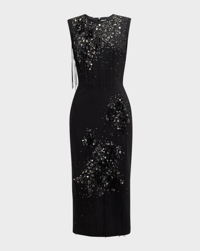 Fringe & Sequin-Embellished Midi Dress