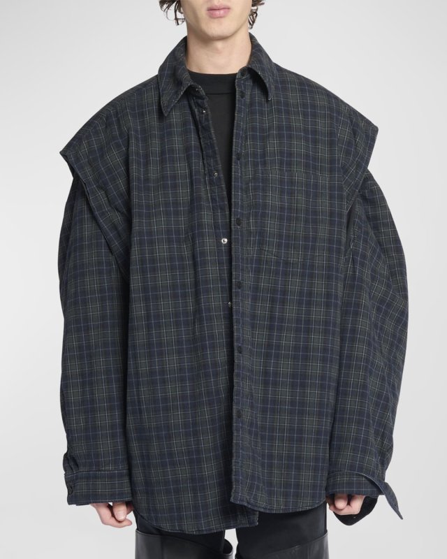 Men's Detachable Sleeves Shirt Large Fit